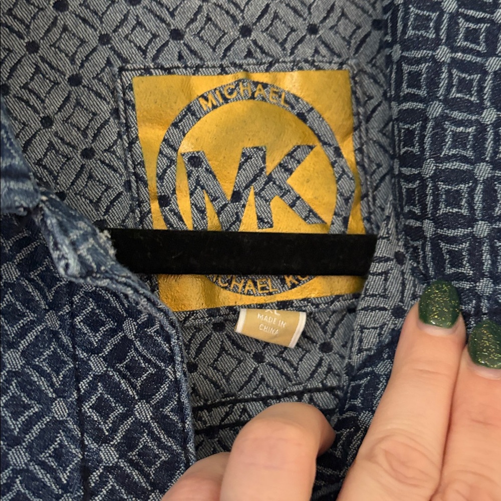 Mk Denim Button Elegant Blue Patterned Dress - image 3